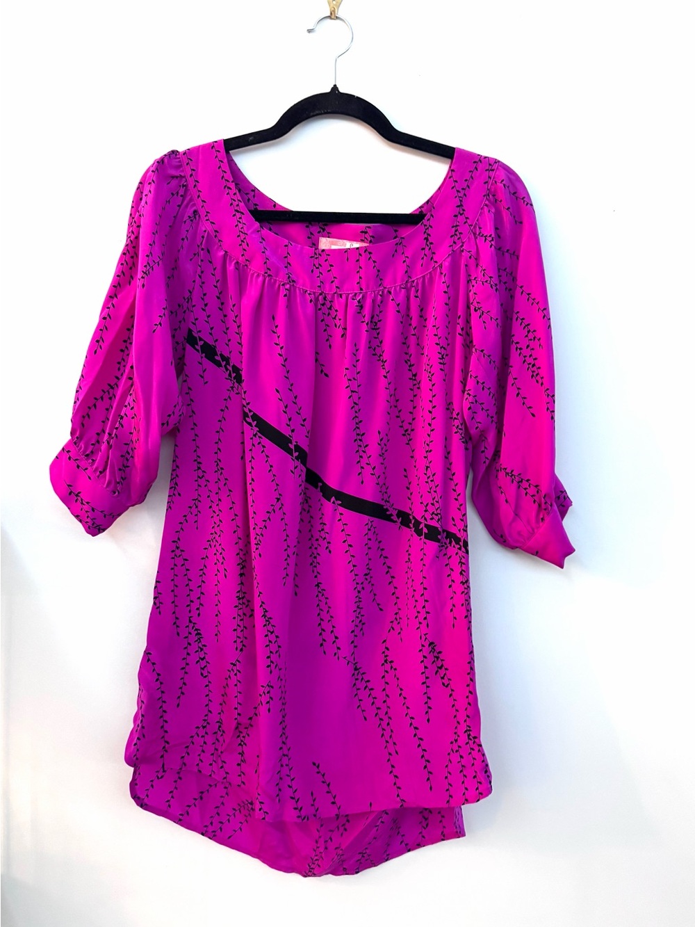 Urban Outfitters Lux 100% Silk Fuchsia Print Tunic Blouse